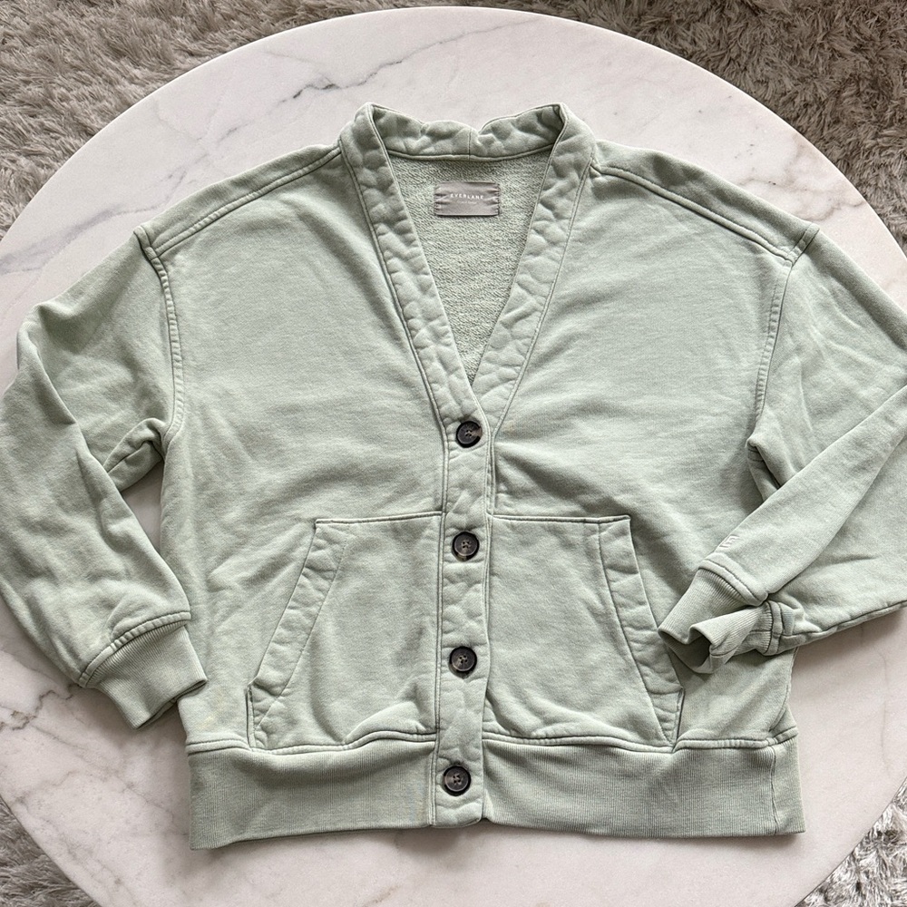 Everlane Light Green Button-Up Sweatshirt